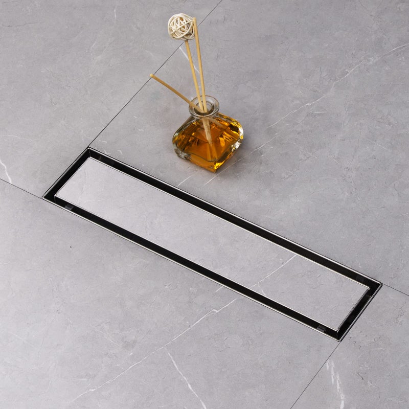 SaniteModar Linear Shower Drain, Shower Drain 12 inch Tile Insert 2 in 1 Panels, 304 Stainless Steel Brushed Shower Floor Drain, Shower Drain with Adjustable Feet and Hair Filters - Image 1